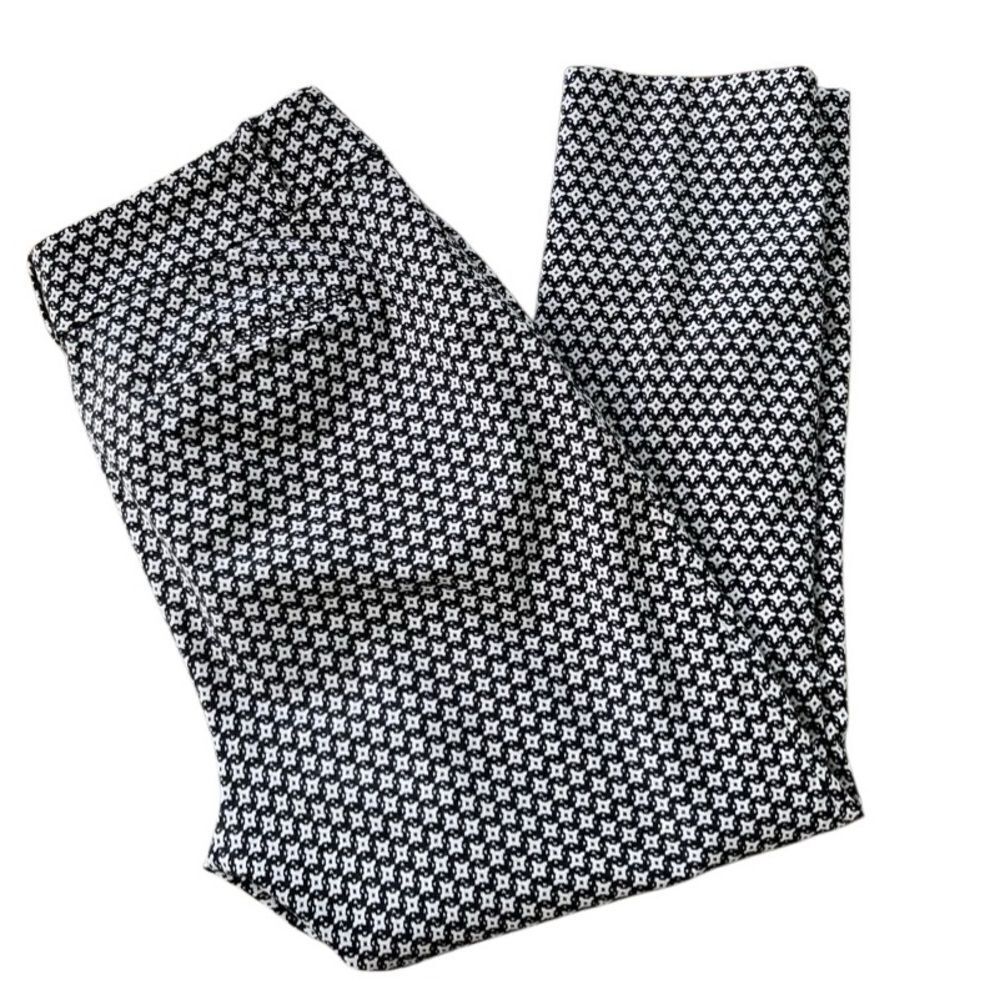 LOFT Julie Skinny Ankle Pants Black & White Geometric Print Size 10